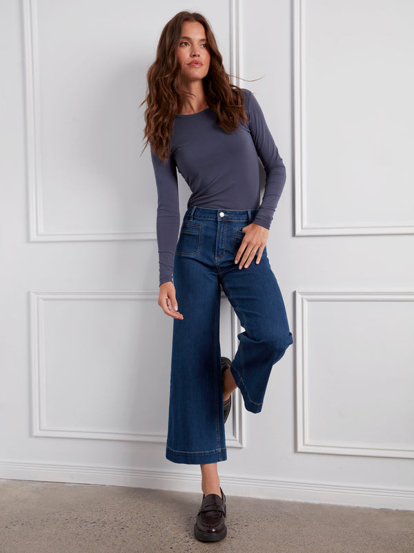 Patch Pocket Flare Jeans - Indigo
