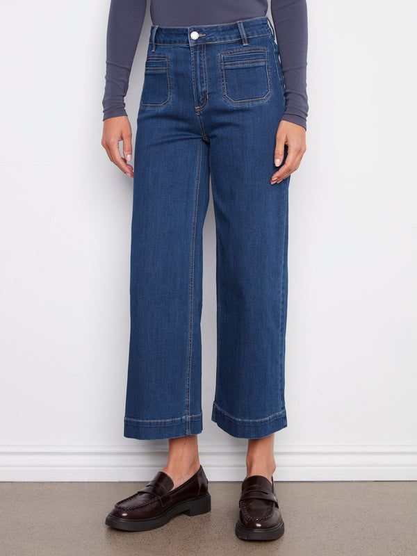 Patch Pocket Flare Jeans - Indigo
