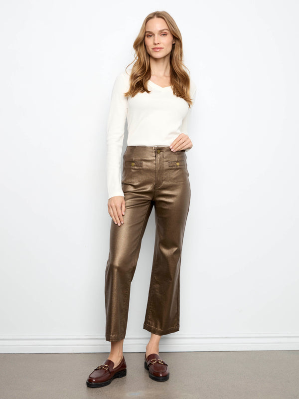 Pantalon évasé en sergé ciré métallisé - Cuivre