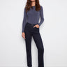 Blue-black jeans featuring a straight fit and long length, designed for comfort and style by Charlie B.