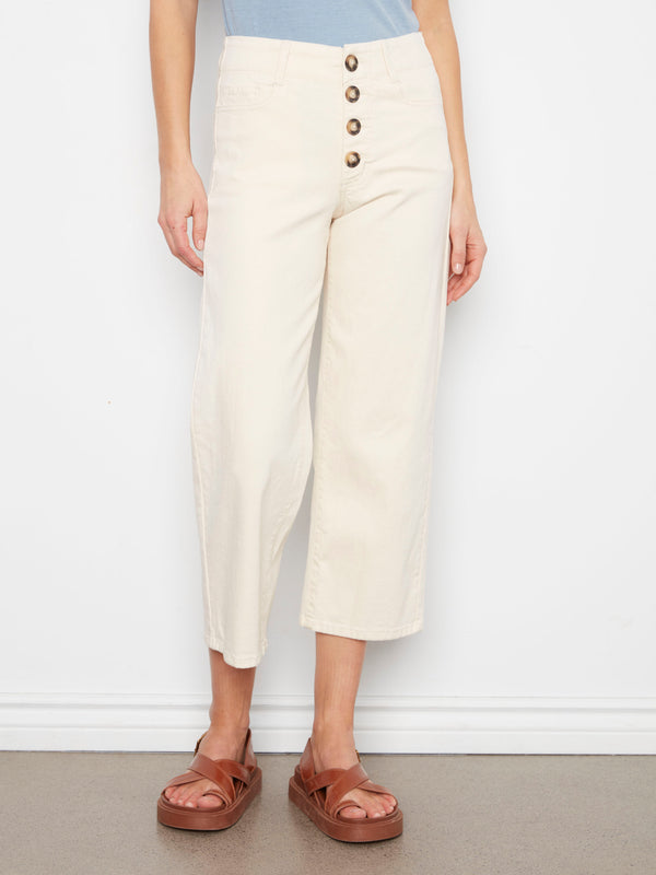 Pantalon en sergé écourté avec fermeture à boutons - Naturel