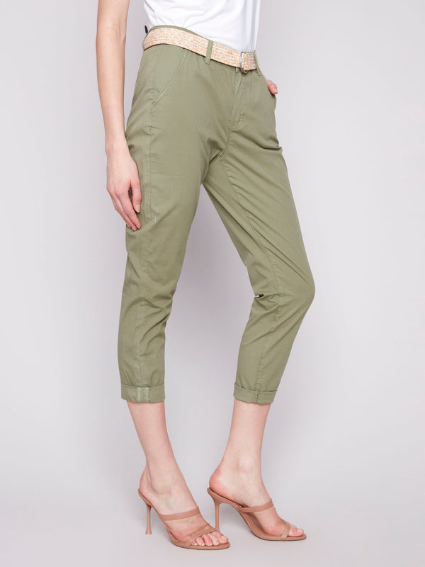 Includes front pockets for practicality in chic celadon pants by Charlie B.