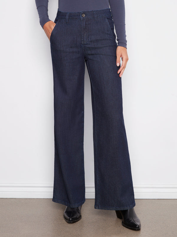 These wide-leg jeans in stretch denim fabric offer comfort and style with slash pockets by Charlie B.