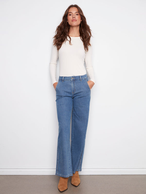 Wide Leg Stretch Jeans - Classic Blue