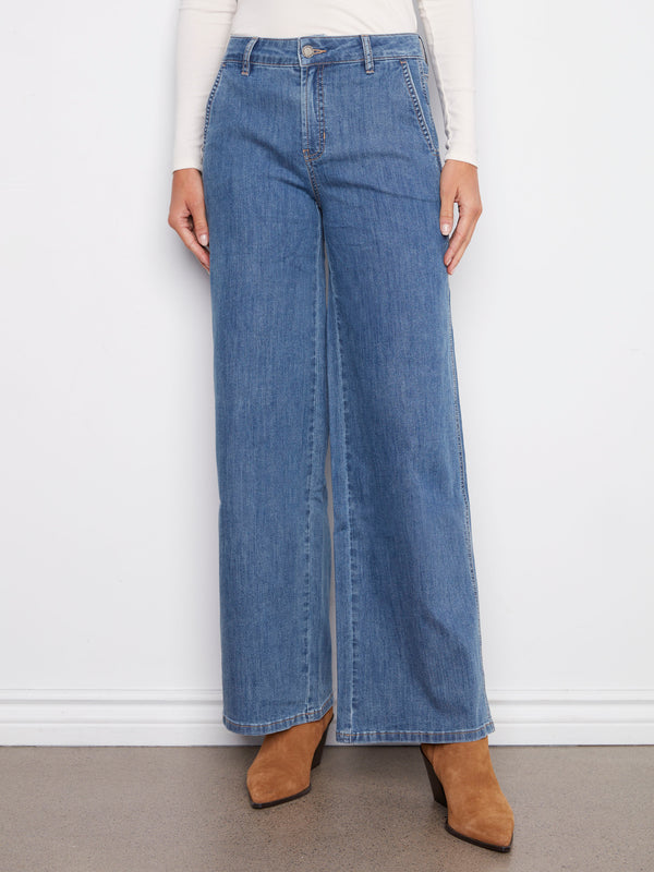 Wide Leg Stretch Jeans - Classic Blue