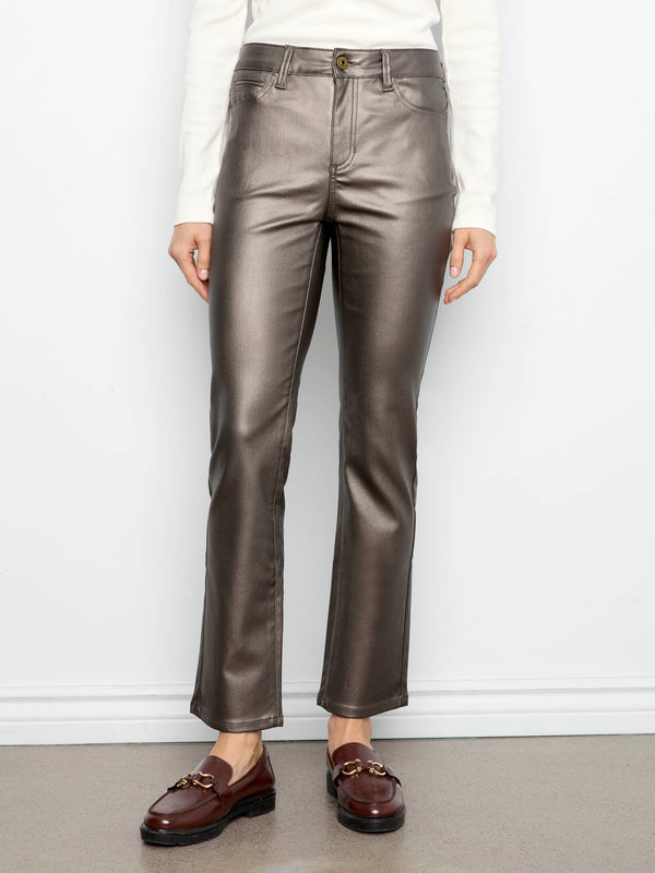 Pantalon en sergé ciré métallisé à jambe étroite - Chasseur