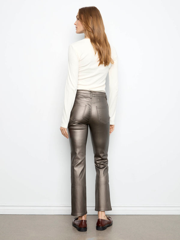 Pantalon en sergé ciré métallisé à jambe étroite - Chasseur