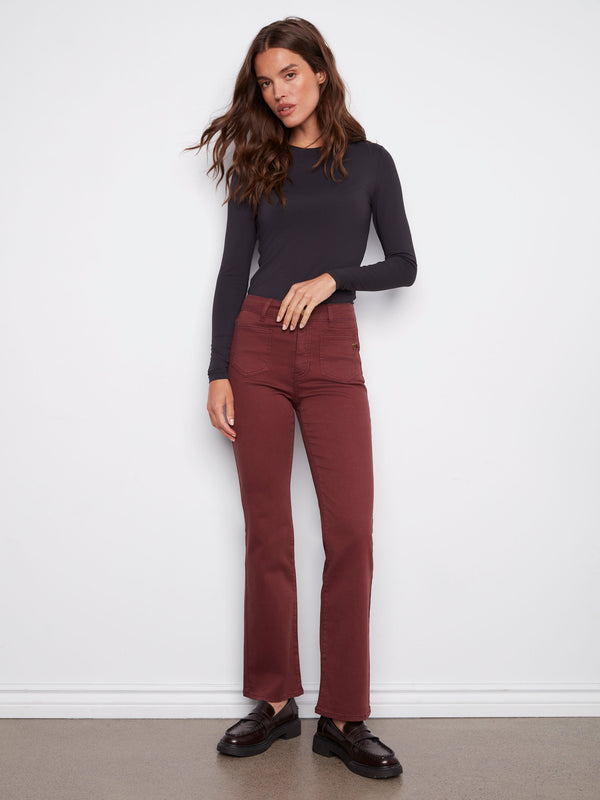Featuring front patch pockets, these cabernet flare leg pants add flair to your everyday look by Charlie B.