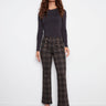 Plaid pants with flare fit and stylish gold button details, offering a chic look by Charlie B.