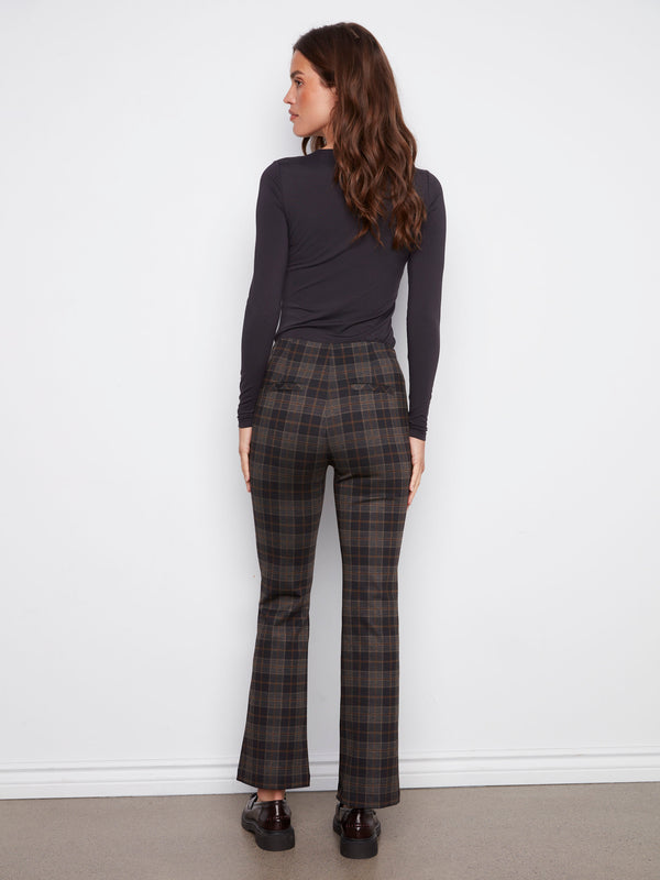 Trendy plaid pants designed in a flattering flare fit, perfect for versatile styling by Charlie B.