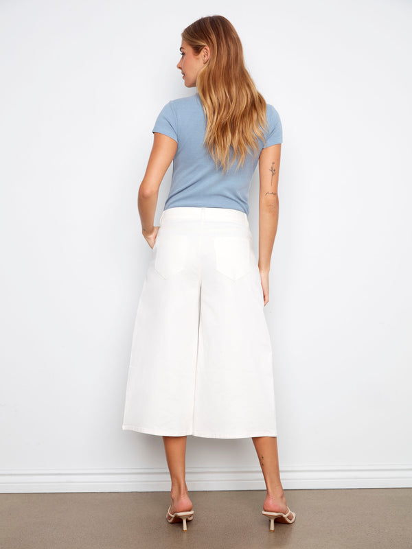 Pantalon palazzo en sergé écourté - Blanc