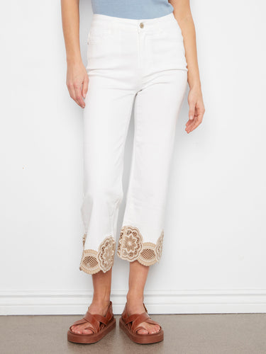 Featuring a regular rise and lace hem detail, these white cropped pants are both fashionable and comfortable by Charlie B.