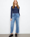 Knit denim jogger pants with a regular rise and elastic waistband, featuring wide legs for a relaxed fit by Charlie B.