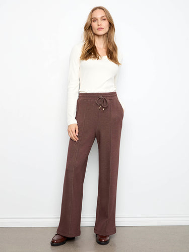 Wide leg jogger pants in Heather-Espresso with full length design and elastic waistband by Charlie B.