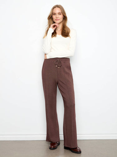 Heather-Espresso wide leg joggers with pin tuck detailing for a chic look by Charlie B.