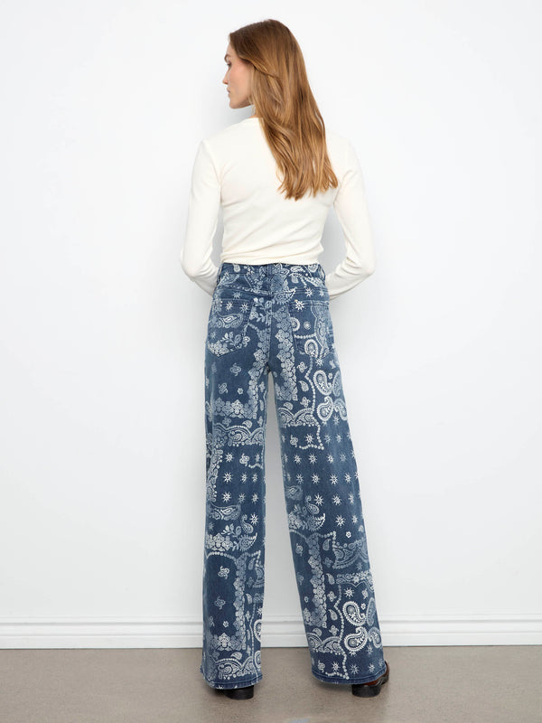 Pantalon imprimé en sergé à jambe large - Bandana