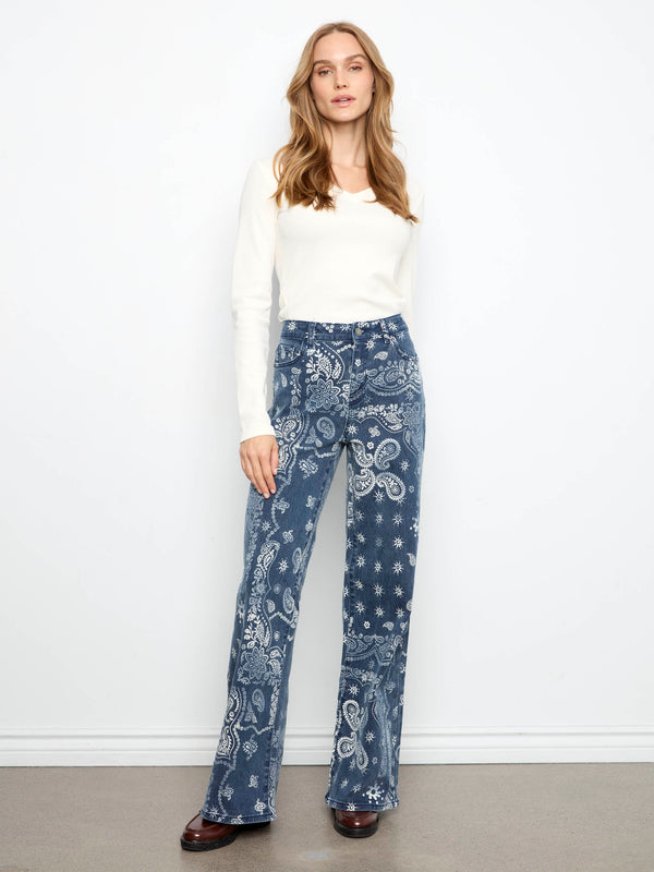 Pantalon imprimé en sergé à jambe large - Bandana