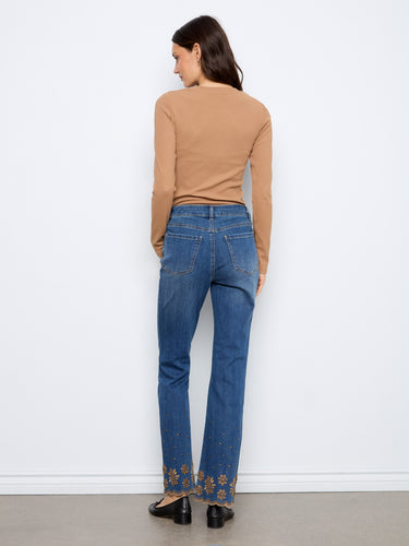These full length jeans come with intricate floral embroidery, adding a touch of elegance to your casual wear by Charlie B.