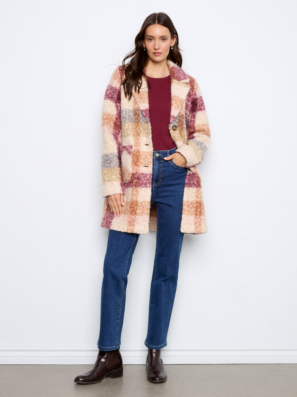 Manteau en tricot bouclé à carreaux - Gingembre