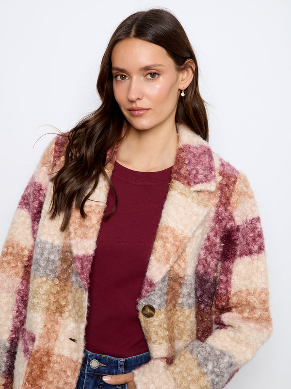 Manteau en tricot bouclé à carreaux - Gingembre