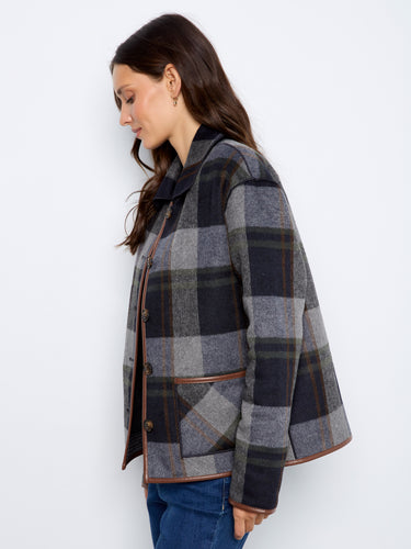 Stylish plaid jacket with button-front closure and practical patch pockets for functionality by Charlie B.