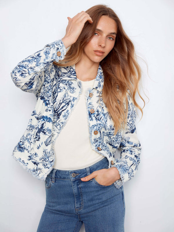 Printed Linen Blend Jacket - Versailles