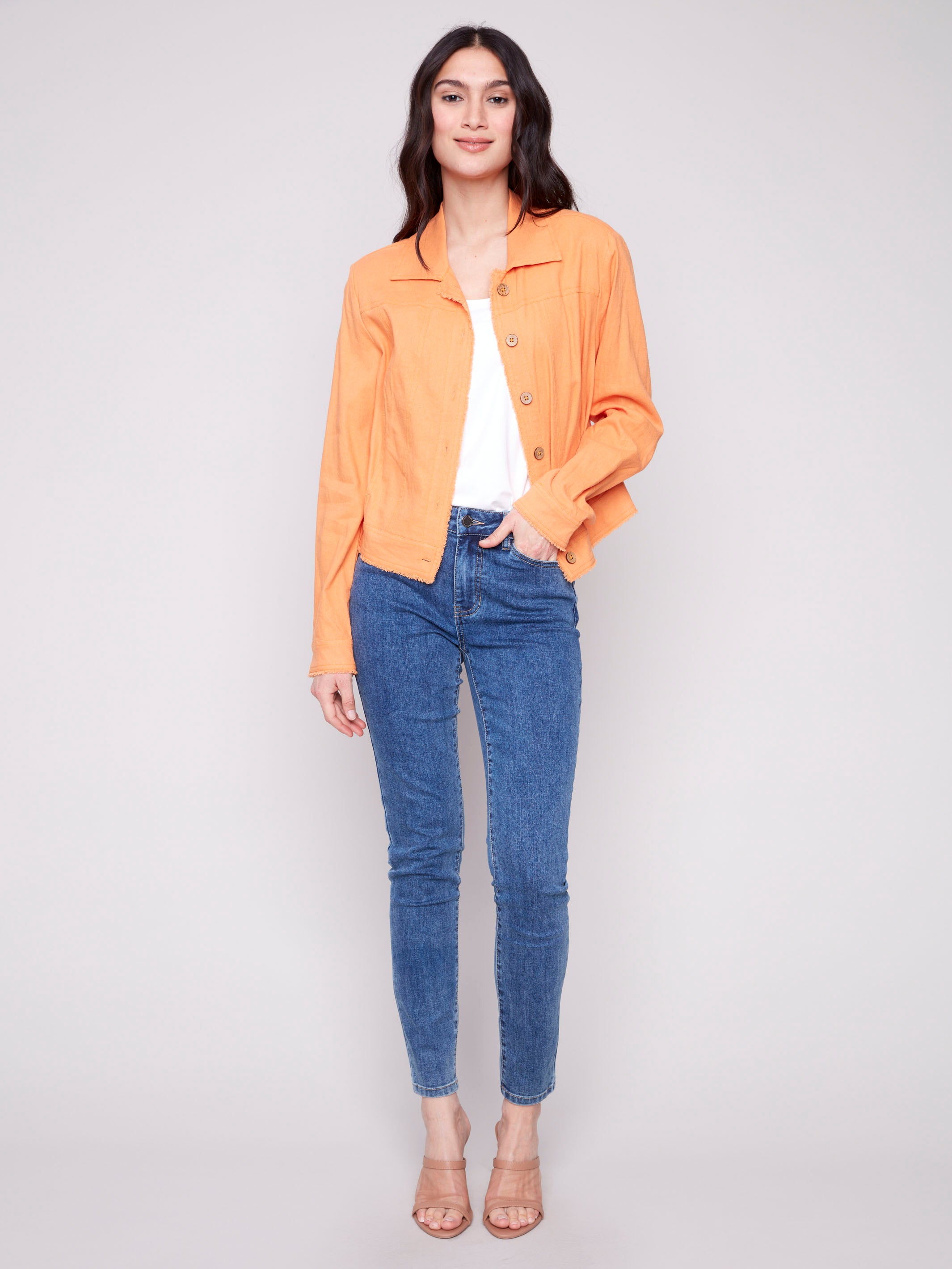 Jacket designed with frayed edges by Charlie B.