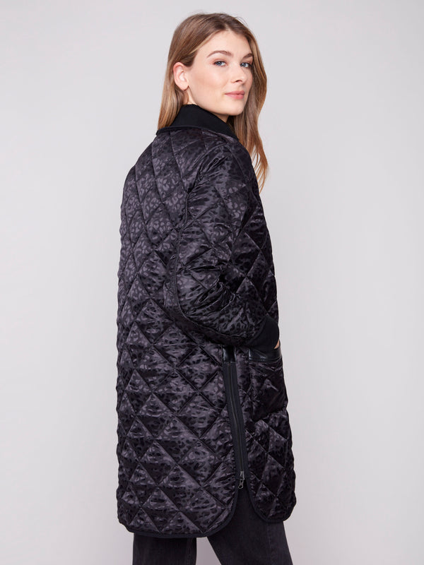 Reversible Long Quilted Puffer Jacket - Black
