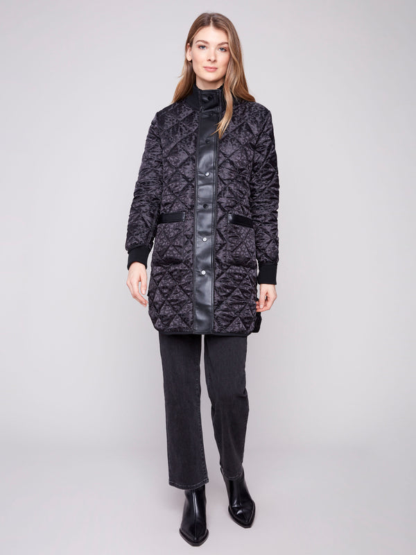 Reversible Long Quilted Puffer Jacket - Black