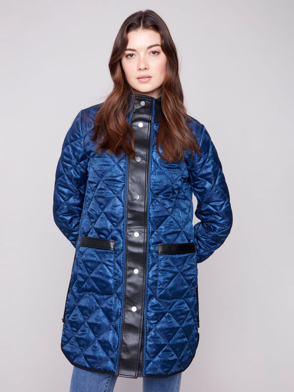 Reversible Long Quilted Puffer Jacket - Navy