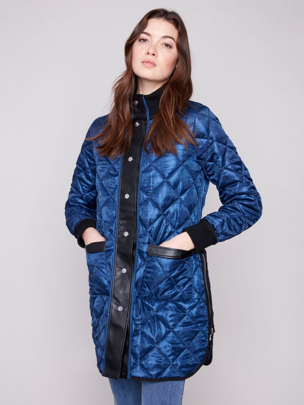 Reversible Long Quilted Puffer Jacket - Navy