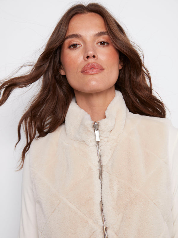 Chic greige vest with welt pockets, providing both fashion and practicality in one versatile piece by Charlie B.