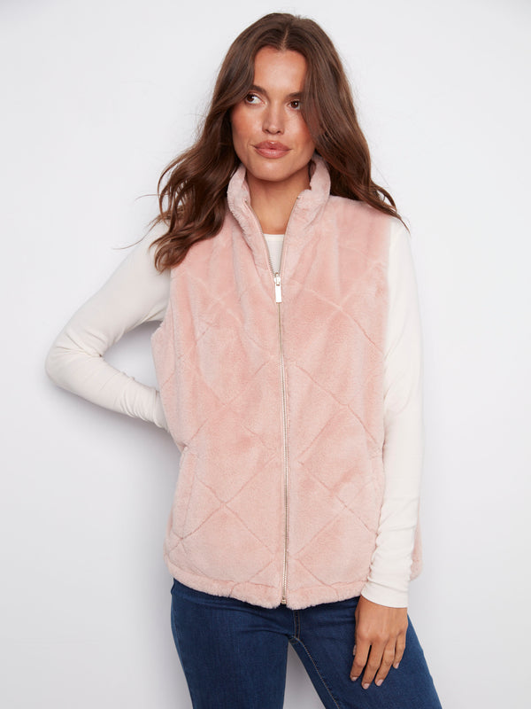 Reversible Quilted Faux Fur Vest - Ballet