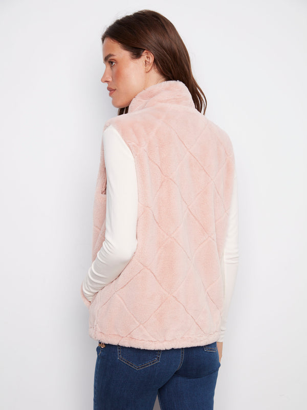 Reversible Quilted Faux Fur Vest - Ballet