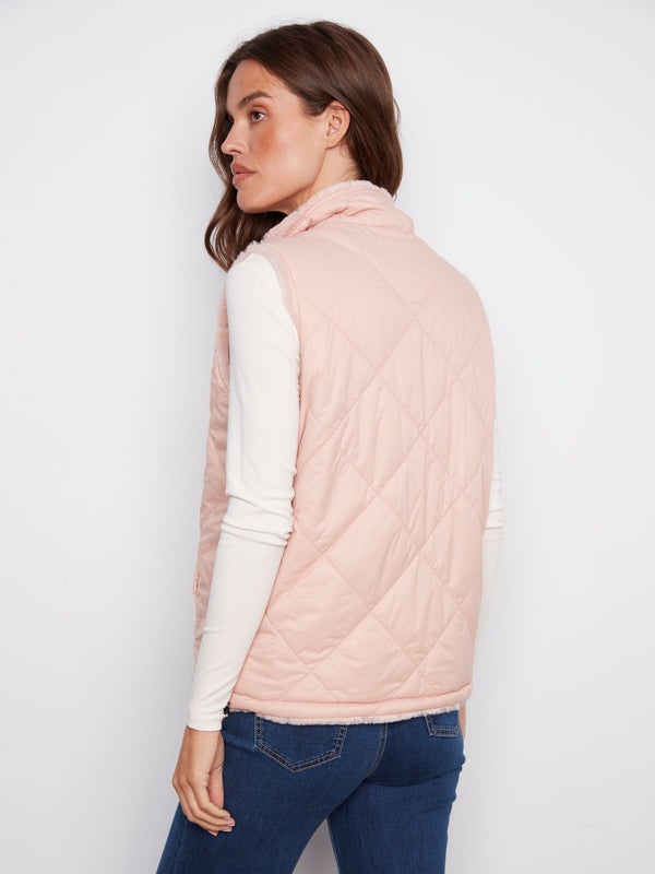 Reversible Quilted Faux Fur Vest - Ballet