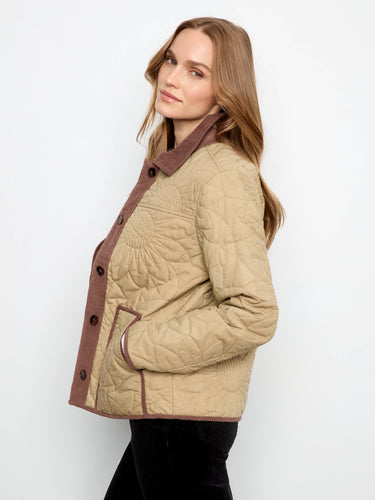 Accented with corduroy trim, this jacket offers a unique blend of textures by Charlie B.