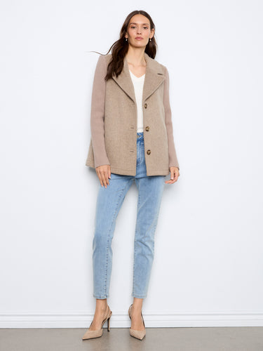 Taupe wool blend jacket with notched lapel collar and stylish slash pockets, perfect for casual elegance by Charlie B.