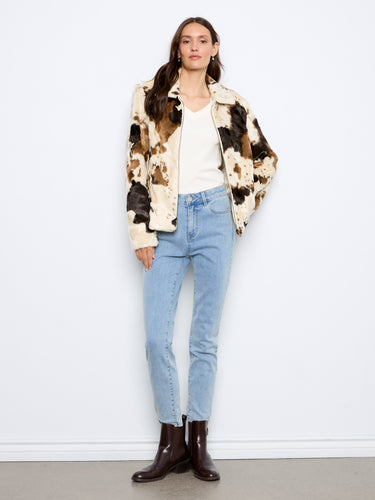 Elegant faux fur jacket with zip-front closure, ensuring both style and comfort by Charlie B.