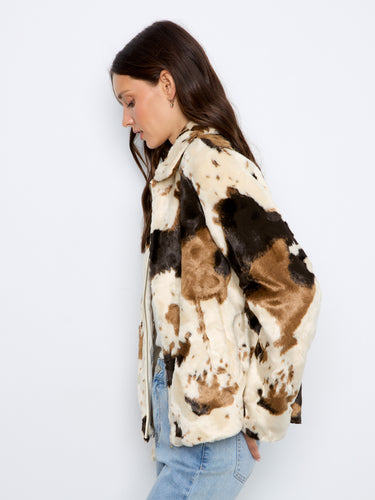 Trendy jacket in a striking cow print pattern, perfect for making a fashion statement by Charlie B.