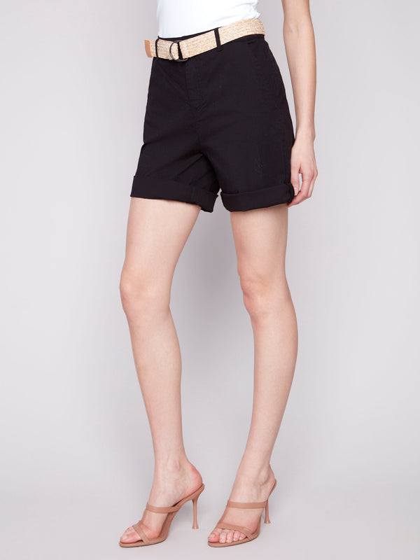 Comfortable black shorts with two front pockets for convenience by Charlie B.