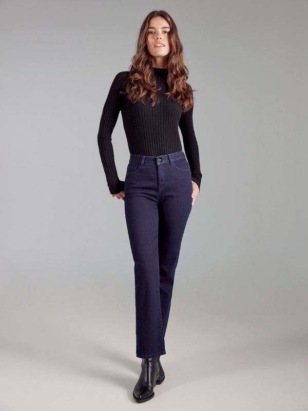 Straight Leg Jeans - Blue Black