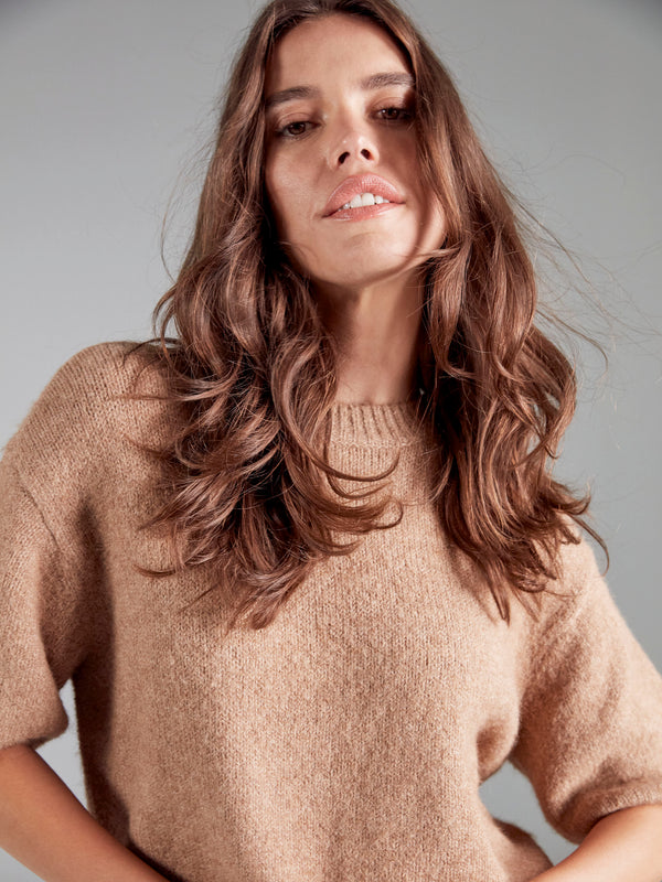 Balloon Elbow Sleeve Knit Sweater - Sesame