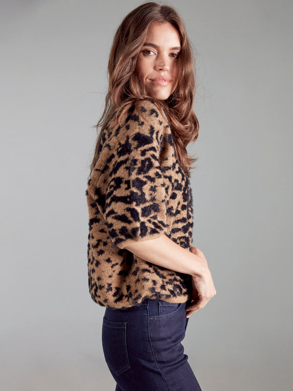 Balloon Elbow Sleeve Knit Sweater - Leopard