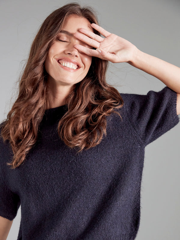 Balloon Elbow Sleeve Knit Sweater - Moonlight