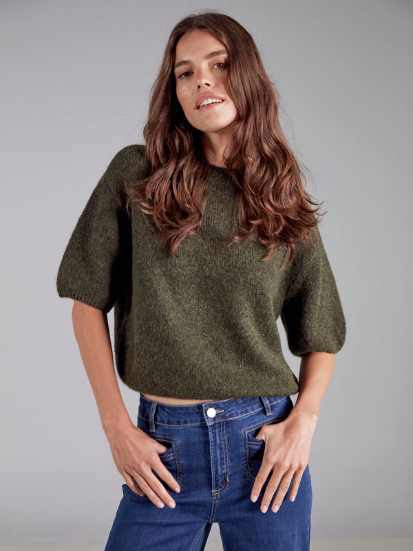 Balloon Elbow Sleeve Knit Sweater - Spruce