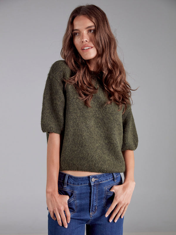 Balloon Elbow Sleeve Knit Sweater - Spruce