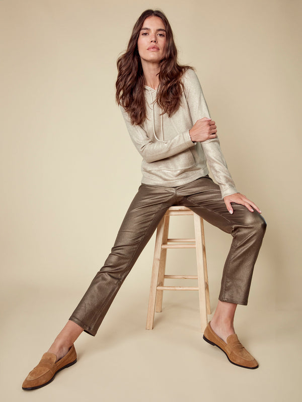 Slim Leg Metallic Wax Twill Pants - Copper