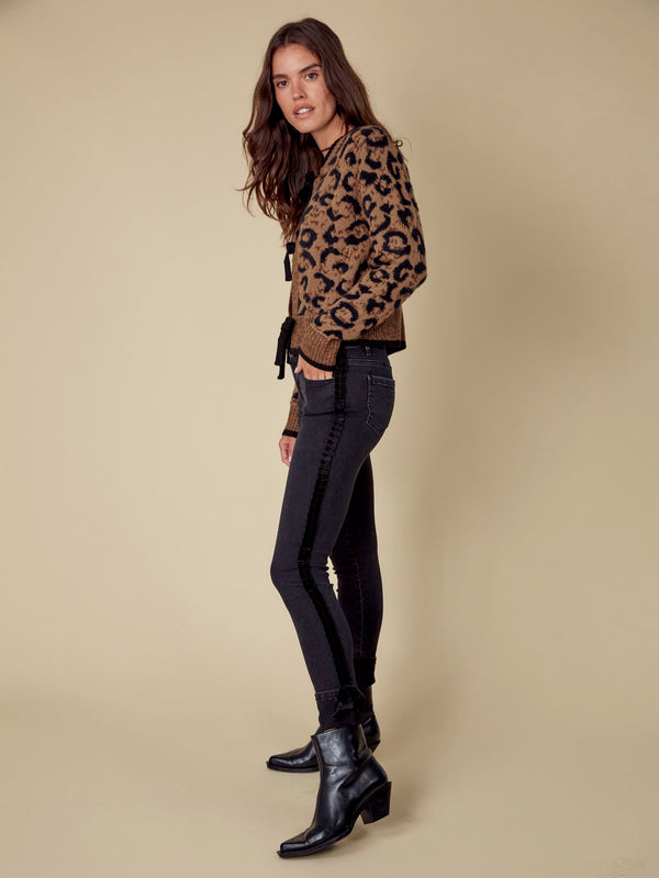 Slim Leg Jeans With Velvet Bow - Charcoal