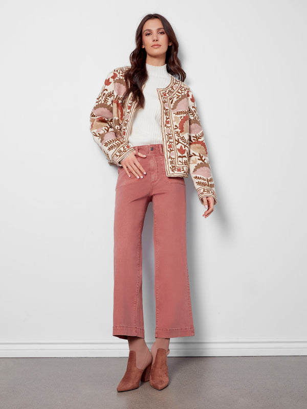 Cropped Wide Leg Stretch Twill Pants - Primrose