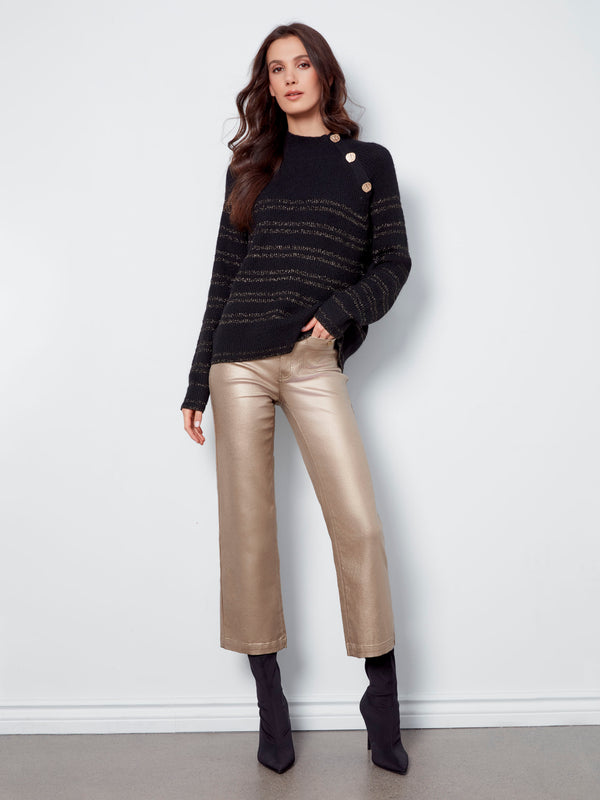 Metallic Wax Flared Pants - Brass
